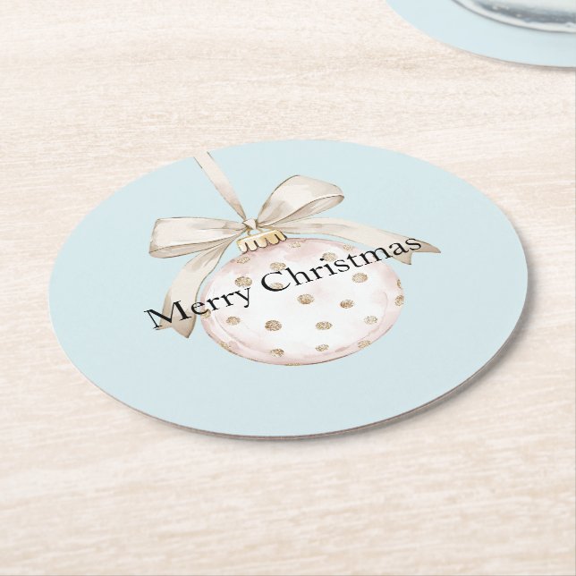 Chic Blue White Dots Bow Ornament jul Underlägg Papper Rund (Vinklad)