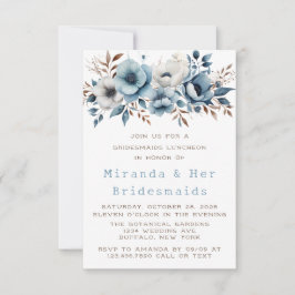Chic Blue White Flower Bridesmaids Luncheon Inbjudningar