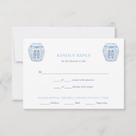 Chic Blue & White Ginger Burk Meal Choices Bröllop OSA Kort