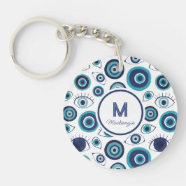 Chic Blue White Greece Evil Öga Monogram