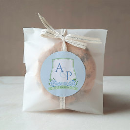 Chic Blue White Grönt Monogram Watercolor Vapenskö Fyrkantigt Klistermärke