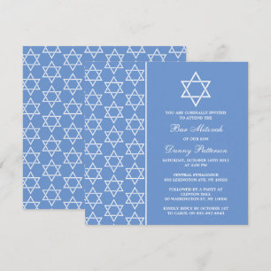 Chic Blue & White Jewish Star of David Pub Mitzvah Inbjudningar
