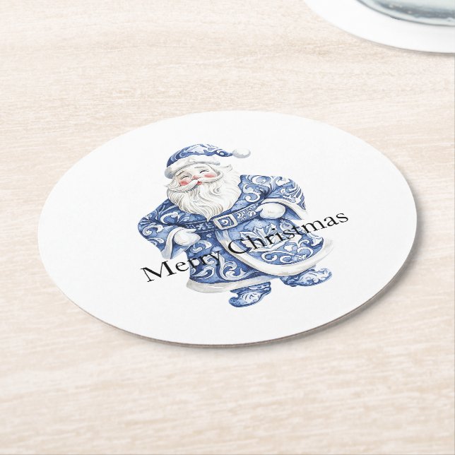 Chic Blue White jultomte Underlägg Papper Rund (Vinklad)