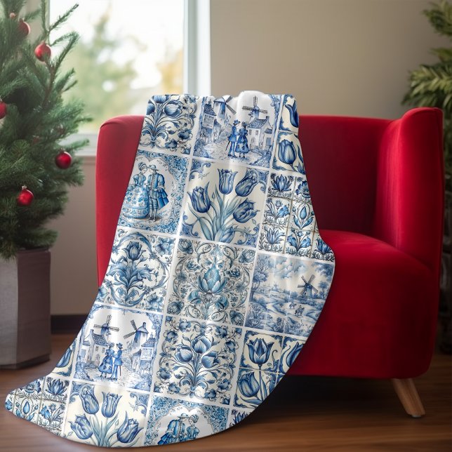 Chic Blue white land scentoile de jouy Fleecefilt (Skapare uppladdad)