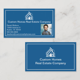 Chic Blue White Real Estate Company Realtor Photo Visitkort