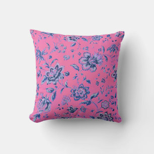 Chic Blue White Rosa Blommigt Tapestry Dekorativ k Kudde
