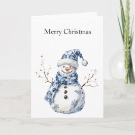 Chic Blue White Snögubbe jul Kort