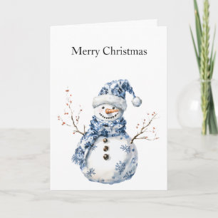 Chic Blue White Snögubbe jul Kort
