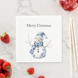 Chic Blue White Snögubbe jul Pappersservett