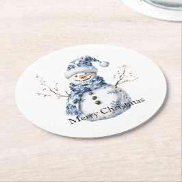Chic Blue White Snögubbe jul Underlägg Papper Rund