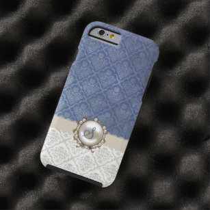 Chic Blue & Winter White Damask iPhone 6 fodral Tough iPhone 6 Fodral