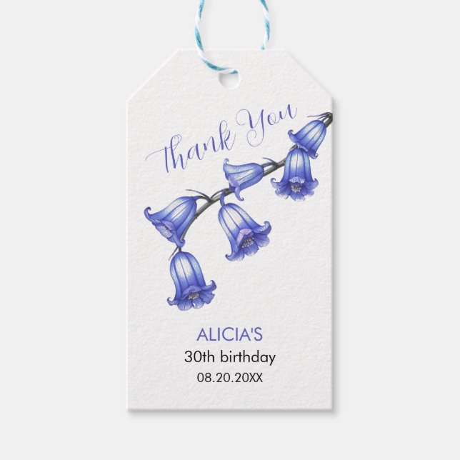 Chic Bluebell Flower Blommar Birthday Tack Presentetikett (Framsidan)