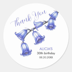 Chic Bluebell Flower Blommar Birthday Tack Runt Klistermärke