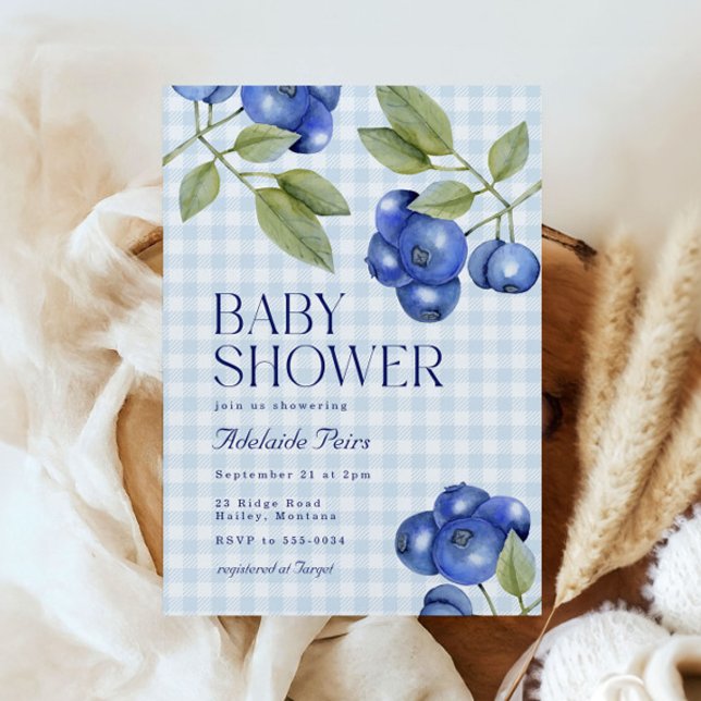 Chic Blueberry Gingham Boy Shower Inbjudningar (Skapare uppladdad)