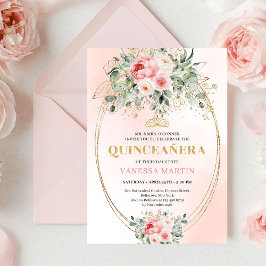 Chic Blush and Gold Boho Quinceañera Invitation Inbjudningar