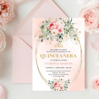 Chic Blush and Gold Boho Quinceañera Invitation Inbjudningar