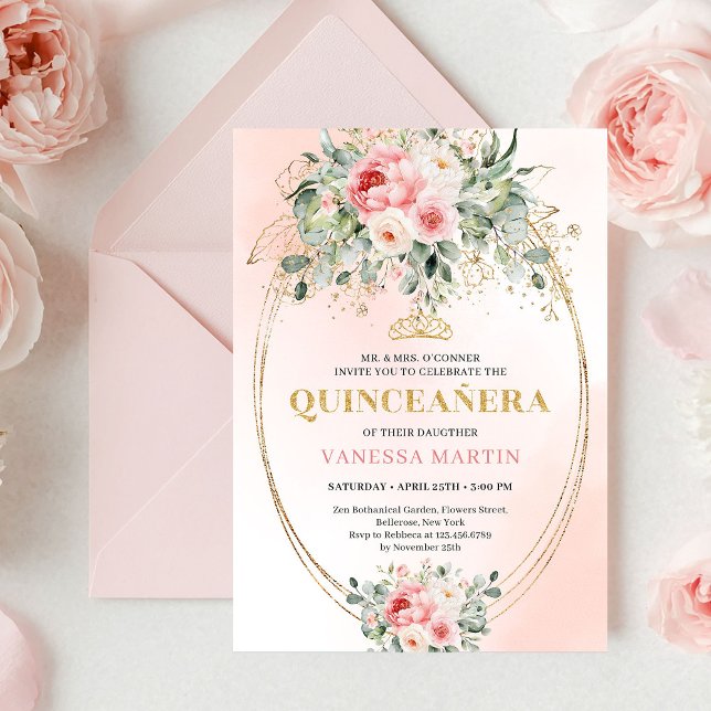 Chic Blush and Gold Boho Quinceañera Invitation Inbjudningar (Chic Blush and Gold Boho Quinceañera Invitation

)