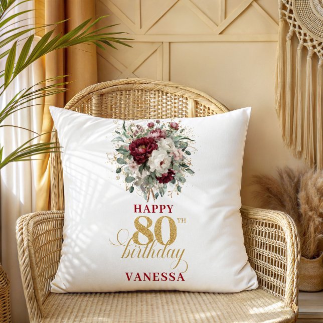 Chic Blush Burgundy 80-årspresent Kudd Kudde (Chic Blush Burgundy 80th Birthday Gift Pillow)