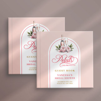 Chic blush gold petals prosecco bridal shower gästböcker