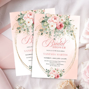 Chic Blush och Guld Damnrosa Bröllopsfestkort Inbjudningar