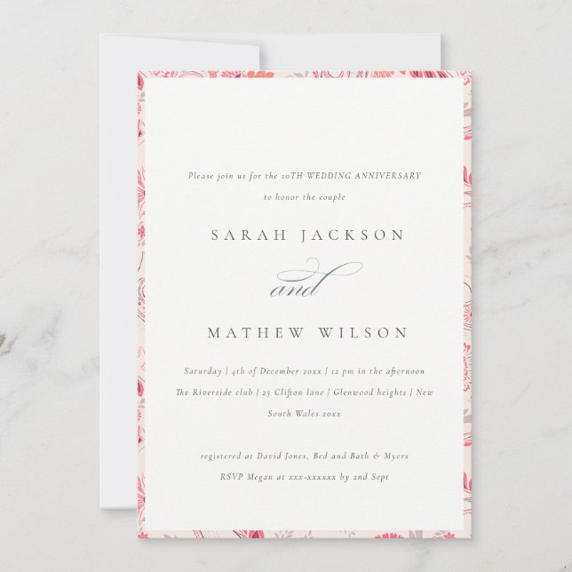 Chic Blush Paisley Typografi Alla Års Jubileum Inbjudningar (Framsida)