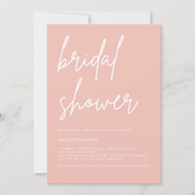 Chic Blush Peach Modern Bridal Shower Invitation  Inbjudningar (Framsida)