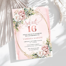 Chic Blush Pink Floral Eucalyptus Sweet 16 Invite Inbjudningar
