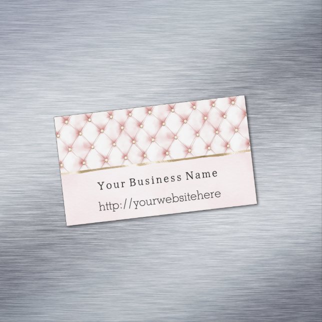 Chic Blush Pink Gold Tufts Business name website Magnetiska Visitkort (In Situ)