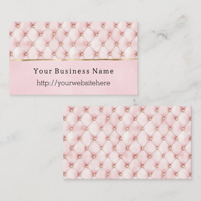 Chic Blush Pink Gold Tufts Business name website Visitkort (Fram/baksida)