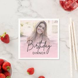 Chic Blush Pink Gradient Photo Birthday Dinner Pappersservett