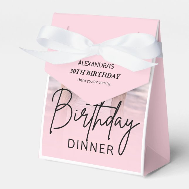 Chic Blush Pink Gradient Photo Birthday Dinner Presentaskar (Framsidan Sidan)