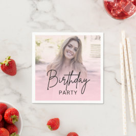 Chic Blush Pink Gradient Photo Birthday Pappersservett
