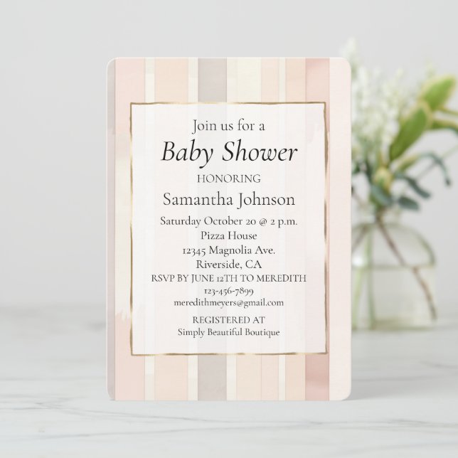 Chic Blush Pink Stripes Baby Shower Inbjudningar (Stående Fram)