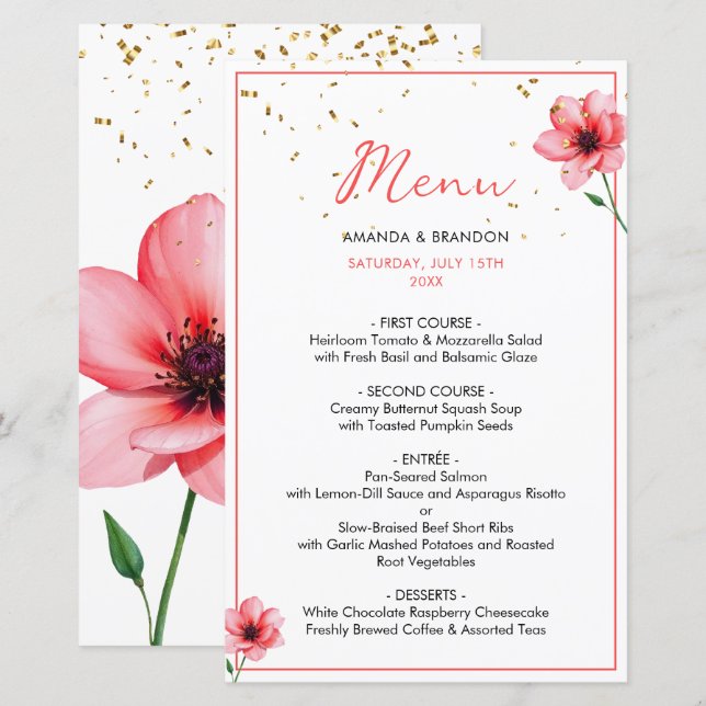 Chic Blush Rosa Blommig Konfetti Ram Bröllop (Fram/baksida)