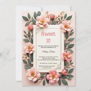 Chic Blush Rosa Blommig Söt 10 Födelsedagsfest Inb Inbjudningar