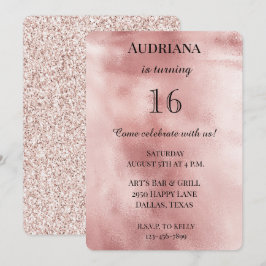 Chic Blush Rosa Glam Glitter Födelsedag Inbjudningar
