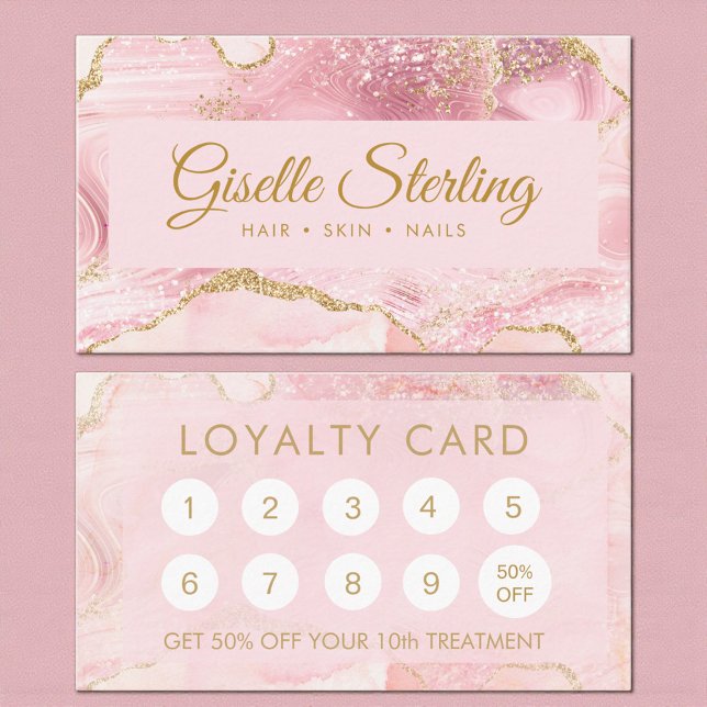 Chic Blush Rosa Guld Agat Marmor Lojalitetskort (Skapare uppladdad)