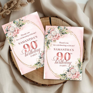 Chic Blush Rosa Guld Eukalyptus 90-årsdagskort Tack Kort
