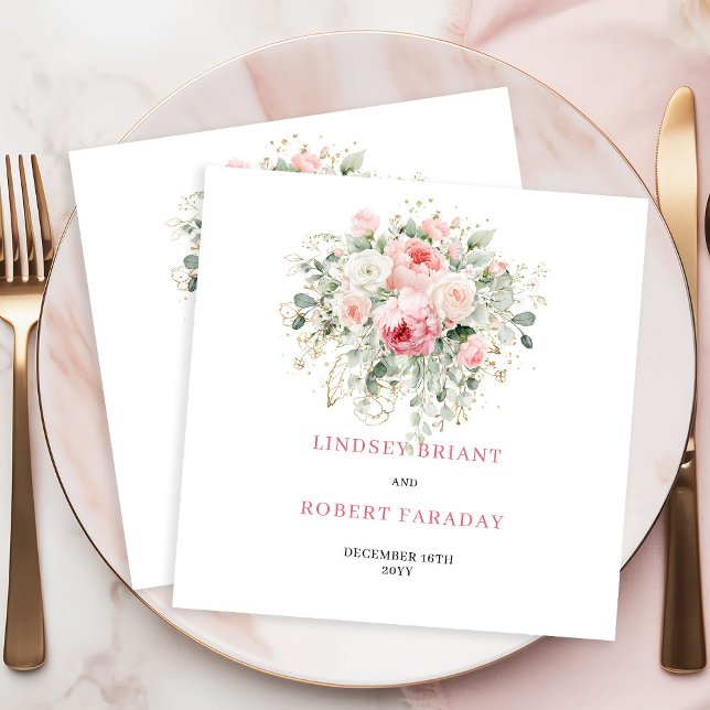 Chic Blush Rose Greenery Wedding Cocktail Napkins Pappersservett (Chic Blush Rose Greenery Wedding Cocktail Napkins)