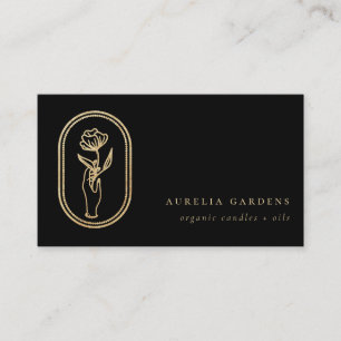 Chic Bohemian Golden Blommigt Logotyp Affärskort Visitkort