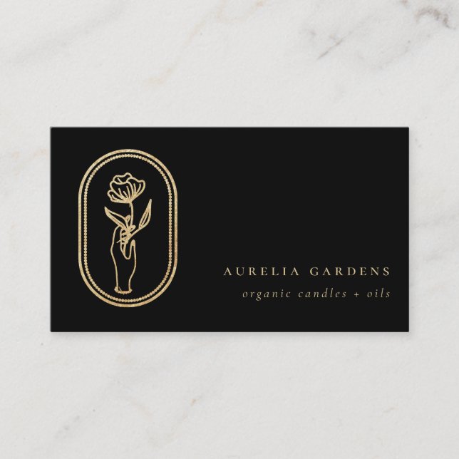 Chic Bohemian Golden Blommigt Logotyp Affärskort Visitkort (Framsida)