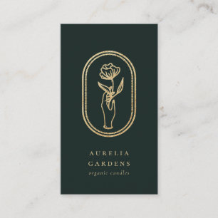 Chic Bohemian Golden Blommigt Logotyp Affärskort Visitkort