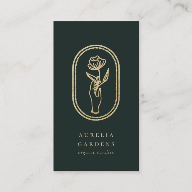 Chic Bohemian Golden Blommigt Logotyp Affärskort Visitkort (Framsida)