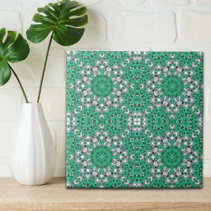 chic bohemian mönster emerald grönt mandala kakelplatta