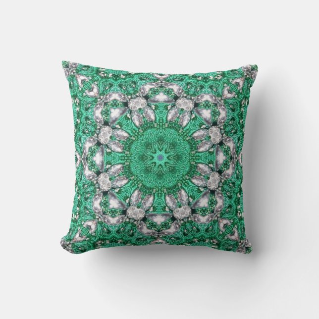 chic bohemian mönster emerald grönt mandala kudde (Framsida)