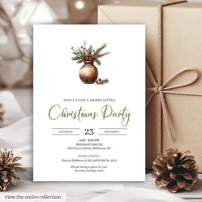 Chic Bohemian Neutral Botanical Holiday Dinner   Inbjudningar (Chic Bohemian Neutral Botanical Holiday Dinner Card)