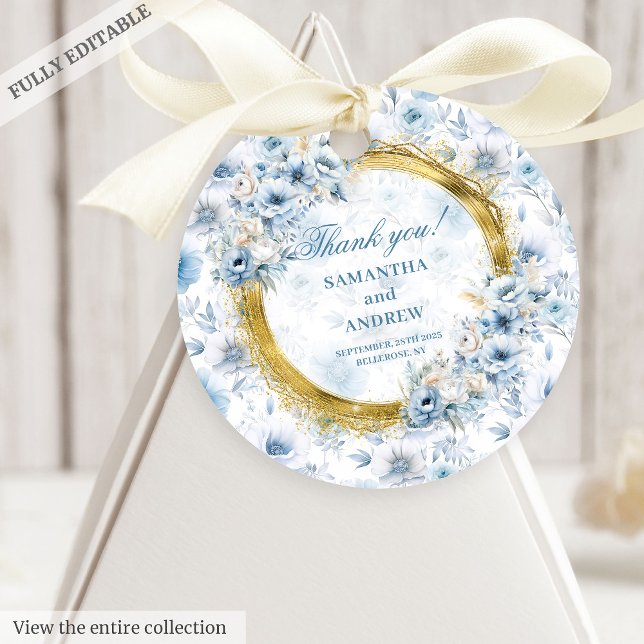 Chic Bohemian Pastel Blue Guld Bröllop Gift Märkre Gåvor Etiketter (Chic Bohemian Pastel Blue Gold Wedding Gift Tag)