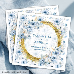 Chic Bohemian Pastel Blue Guld Gnistra Bröllop Nap Pappersservett