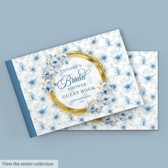 Chic Bohemian Pastel Blue Sage Guld Glitter Blommi Gästböcker (Chic Bohemian Pastel Blue Sage Gold Glitter Floral Guest Book)