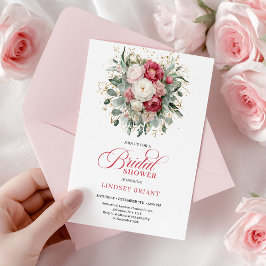 Chic Bohemian Red White Gold Roses Bridal Shower  Inbjudningar